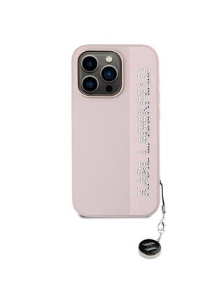 Karl Lagerfeld PU Saffiano Rhinestone Charm Zadní Kryt pro iPhone 15 Pro Max Pink