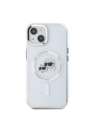 Karl Lagerfeld IML K&CH Heads Metal Frame MagSafe Zadní Kryt pro iPhone 15 Transparent
