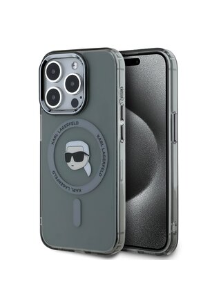 Karl Lagerfeld IML Karl Head Metal Frame MagSafe Zadní Kryt pro iPhone 15 Pro Black