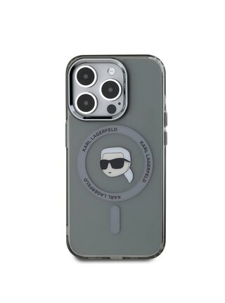 Karl Lagerfeld IML Karl Head Metal Frame MagSafe Zadní Kryt pro iPhone 15 Pro Black