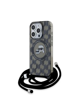 Karl Lagerfeld IML Monogram Crossbody K&CH Heads MagSafe Zadní Kryt pro iPhone 15 Pro Black