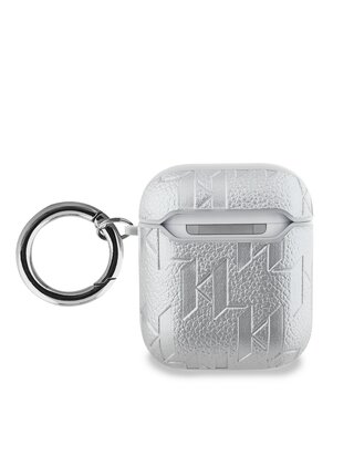 Karl Lagerfeld PU Embossed Karl Head Pouzdro pro AirPods 1/2 Silver