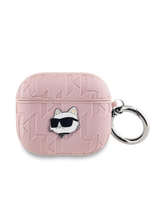 Karl Lagerfeld PU Embossed Choupette Head Pouzdro pro AirPods 3 Pink