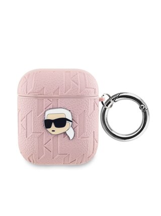 PU Embossed Karl Head Pouzdro pro AirPods 1/2 Pink Karl Lagerfeld