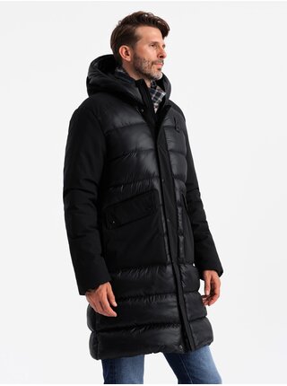 Pánska prešívaná dlhá bunda s veľkými vreckami Ombre Clothing