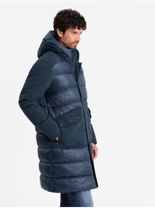 Pánska prešívaná dlhá bunda s veľkými vreckami Ombre Clothing