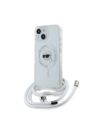 Karl Lagerfeld IML Crossbody Karl Head Magsafe Zadní Kryt pro iPhone 15 Transparent