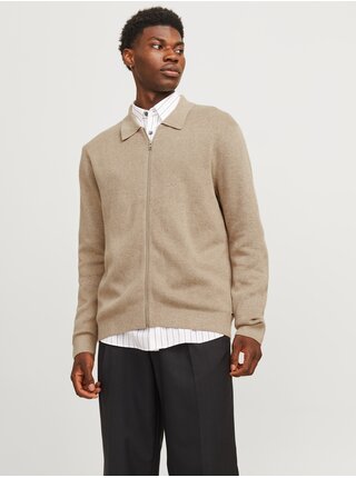 Béžový pánský svetr na zip Jack & Jones Milano