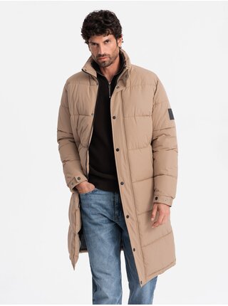 Pánska prešívaná dlhá bunda s odopínacou kapucňou Ombre Clothing