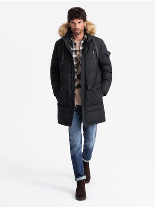Pánska dlhá bunda parka s kapucňou Ombre Clothing