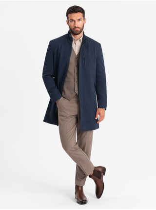 Pánsky štruktúrovaný kabát s vysokým golierom Ombre Clothing