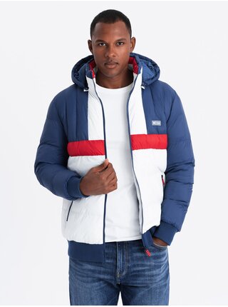 Pánska farebná retro športová bunda modrá a biela Ombre Clothing