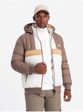 Pánska farebná retro športová bunda béžová a biela Ombre Clothing