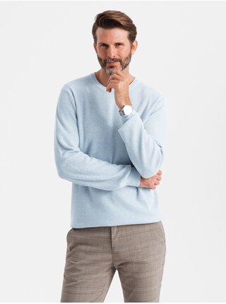 Pánský melanžový strukturovaný pletený svetr modrý Ombre Clothing