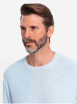 Pánský melanžový strukturovaný pletený svetr modrý Ombre Clothing