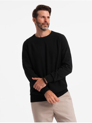 Pánský raglánový svetr s žebrovanými rukávy černý Ombre Clothing