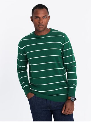 Pánský ležérní svetr s vodorovnými pruhy zelený Ombre Clothing