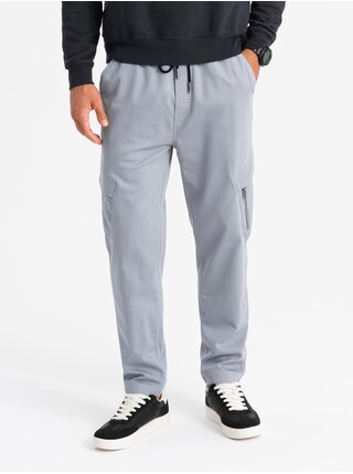 Pánske pletené tepláky s cargo vreckami svetlo šedej Ombre Clothing