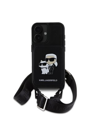 Karl Lagerfeld Saffiano Crossbody Popruh Karl and Choupette Kryt pro iPhone 16 Black