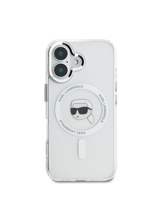 Karl Lagerfeld IML Karl Head Metal Frame MagSafe Zadní Kryt pro iPhone 16 Transparent