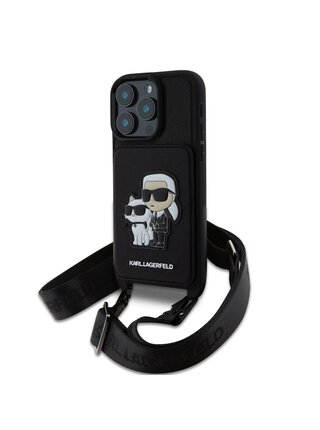 Karl Lagerfeld Saffiano Crossbody Popruh Karl and Choupette Kryt pro iPhone 16 Pro Max Black