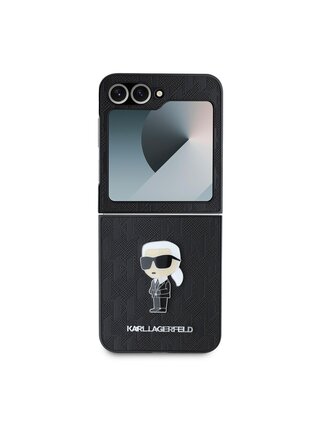 Karl Lagerfeld PU Saffiano Monogram Ikonik Zadní Kryt pro Samsung Galaxy Z Flip 6 Black