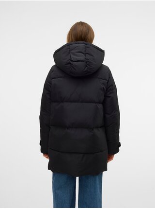 Černý dámský péřový kabát Vero Moda Leonielea