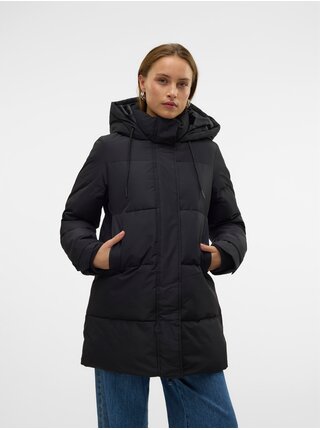 Černý dámský péřový kabát Vero Moda Leonielea