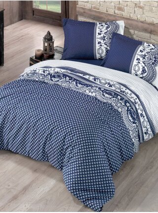 Prodloužené bavlněné povlečení Standard Canzone modré 140x220, 70x90cm Kvalitex