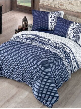 Francouzské bavlněné povlečení Standard Canzone modré 200x200, 70x90cm Kvalitex