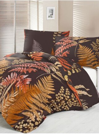 Saténové prodloužené povlečení Luxury Collection 140x220, 70x90cm Kapradí hnědé Kvalitex