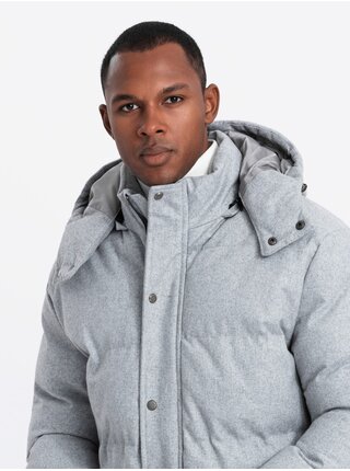 Pánská dlouhá teplá bunda parka s vlnou Ombre Clothing