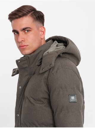 Pánska dlhá teplá bunda parka s vlnou Ombre Clothing