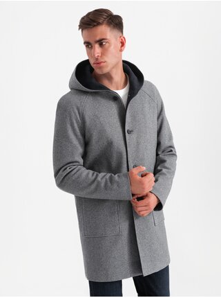 Pánsky melanžový dlhý kabát s kapucňou Ombre Clothing