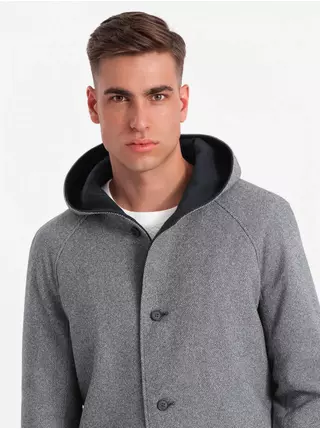 Pánský melanžový dlouhý kabát s kapucí Ombre Clothing