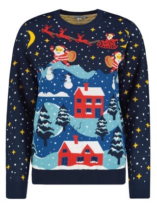 Dámský svetr Winter story Frogies Christmas modrá