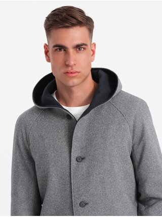 Pánsky melanžový dlhý kabát s kapucňou Ombre Clothing