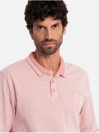 Pánské polo tričko s dlouhým rukávem a výšivkou Ombre Clothing