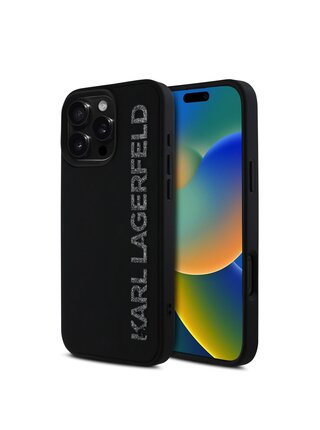 Karl Lagerfeld 3D Rubber Glitter Logo Zadní Kryt pro iPhone 16 Pro Max Black
