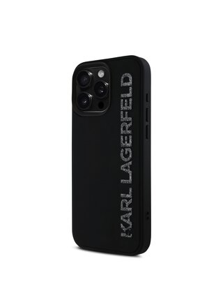 Karl Lagerfeld 3D Rubber Glitter Logo Zadní Kryt pro iPhone 16 Pro Max Black