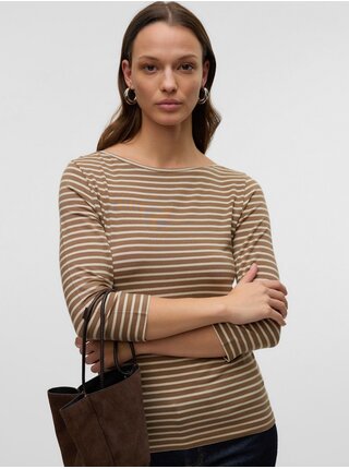 Hnědé dámské pruhované tričko AWARE by VERO MODA Fiona