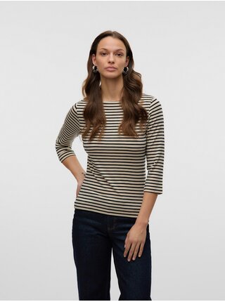 Béžové dámské pruhované tričko AWARE by VERO MODA Fiona