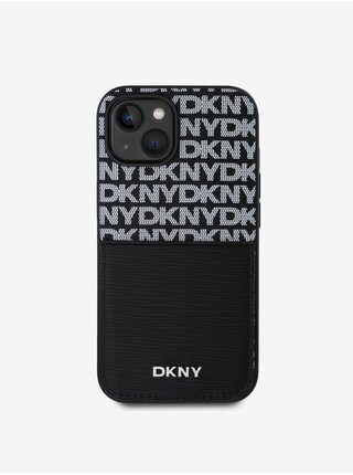PU Leather Repeat Pattern Card Pocket Zadní Kryt pro iPhone 15 Black DKNY