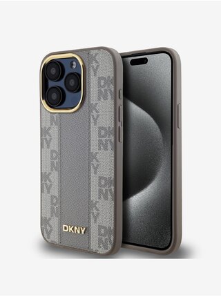 PU Leather Checkered Pattern Magsafe Zadní Kryt pro iPhone 15 Pro Beige DKNY