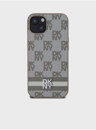 PU Leather Checkered Pattern and Stripe Zadní Kryt pro iPhone 13 Beige DKNY