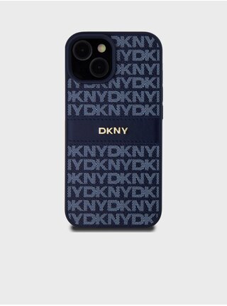 PU Leather Repeat Pattern Tonal Stripe Zadní Kryt pro iPhone 15 Blue DKNY