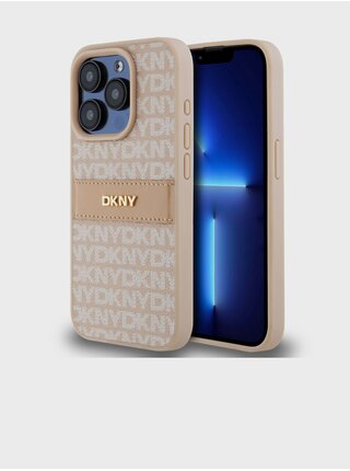 PU Leather Repeat Pattern Tonal Stripe Zadní Kryt pro iPhone 14 Pro Pink DKNY