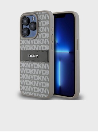 PU Leather Repeat Pattern Tonal Stripe Zadní Kryt pro iPhone 14 Pro Max Beige DKNY