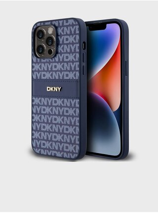 PU Leather Repeat Pattern Tonal Stripe Zadní Kryt pro iPhone 14 Pro Blue DKNY