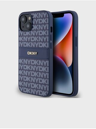 PU Leather Repeat Pattern Tonal Stripe Zadní Kryt pro iPhone 14 Blue DKNY